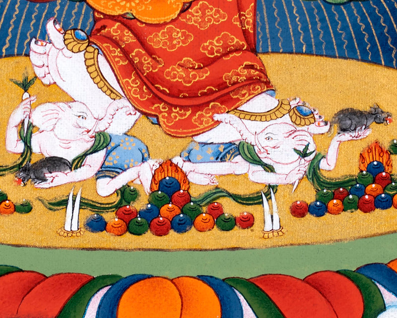 White Mahakala Thangka | Traditionally Hand painted Six-armed Mahakala