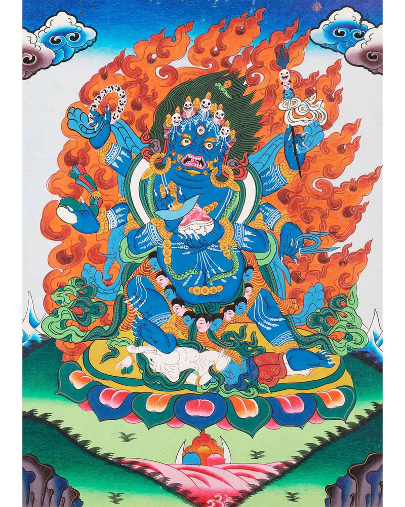 Kalabhairava Thangka | Six Armed Mahakala Tibetan Buddhist Deity