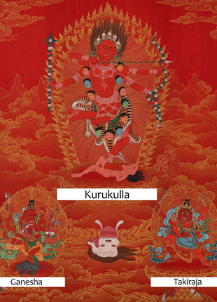 Kurukulle Sadhana Thangka | Kurukulla With Ganesha And Takiraja