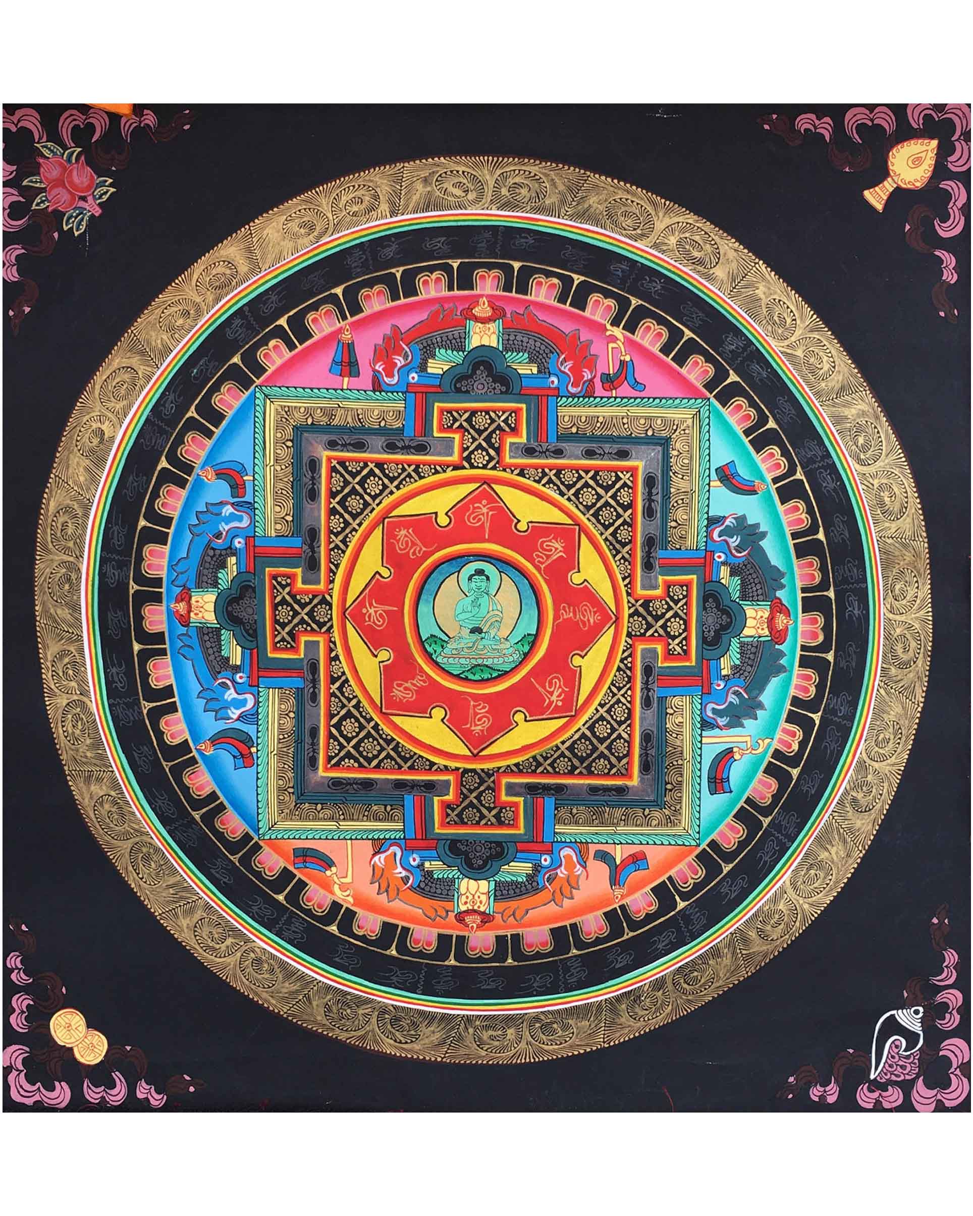 Brocade Mounted Mandala With Amoghsiddhi | Wall Hanging Mandala Art