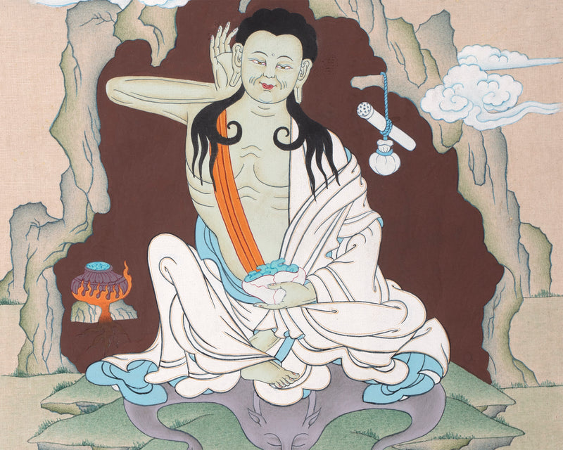 Milarepa Brocade Thangka | Tibetan Buddhist Master Art