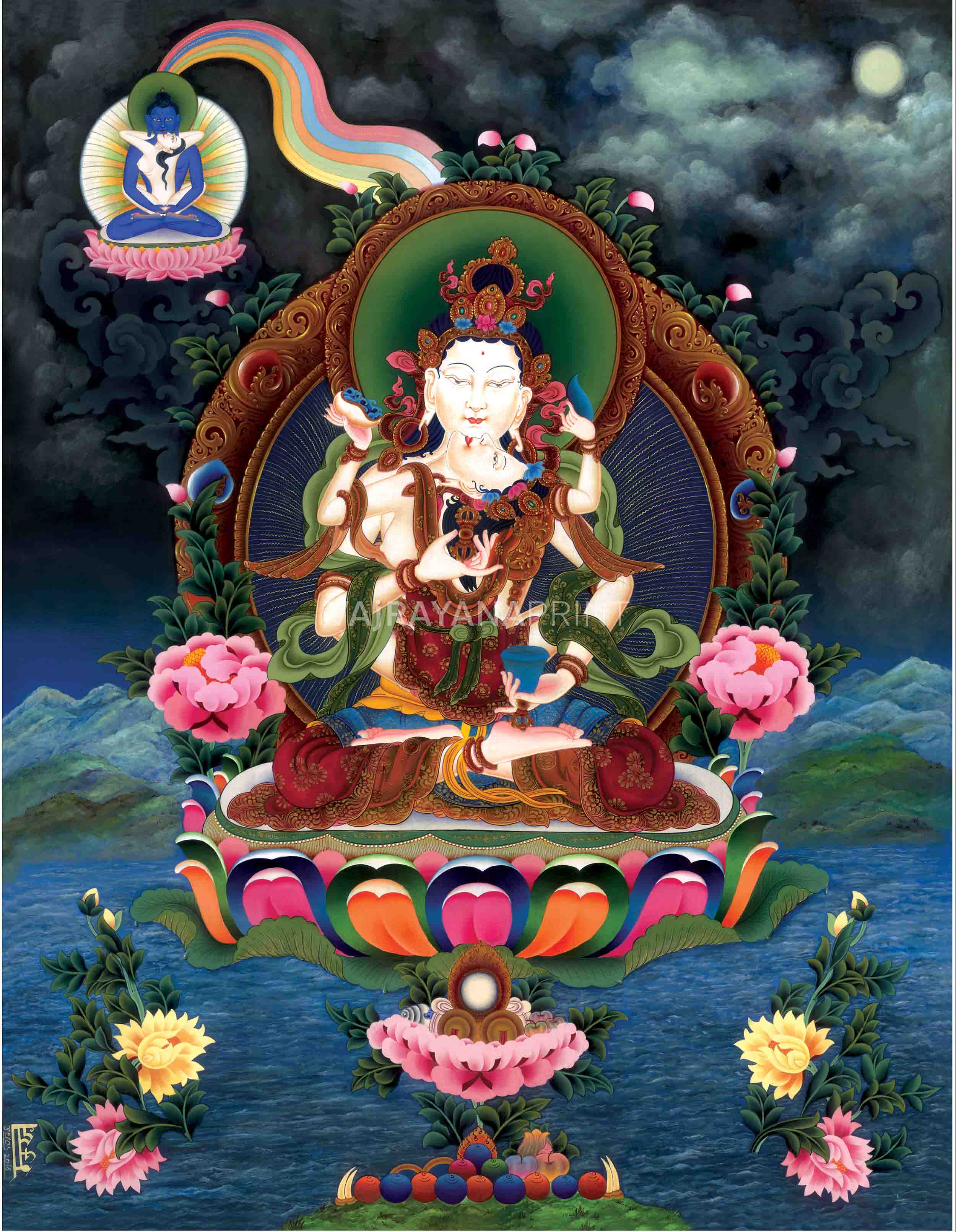 Tibetan Himalayan Vajrasattva Yab Yum Thangka Print | Buddhist Artwork