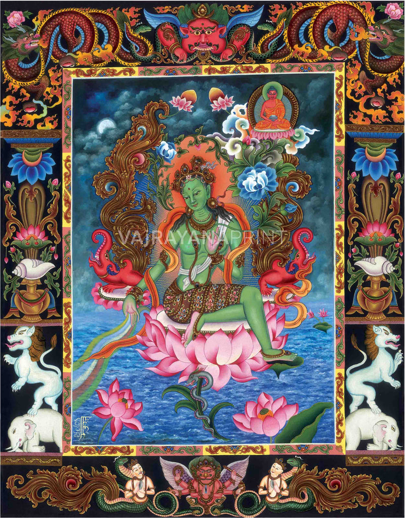 Tibetan Thangka Green Tara Prints | Canvas Digital Prints