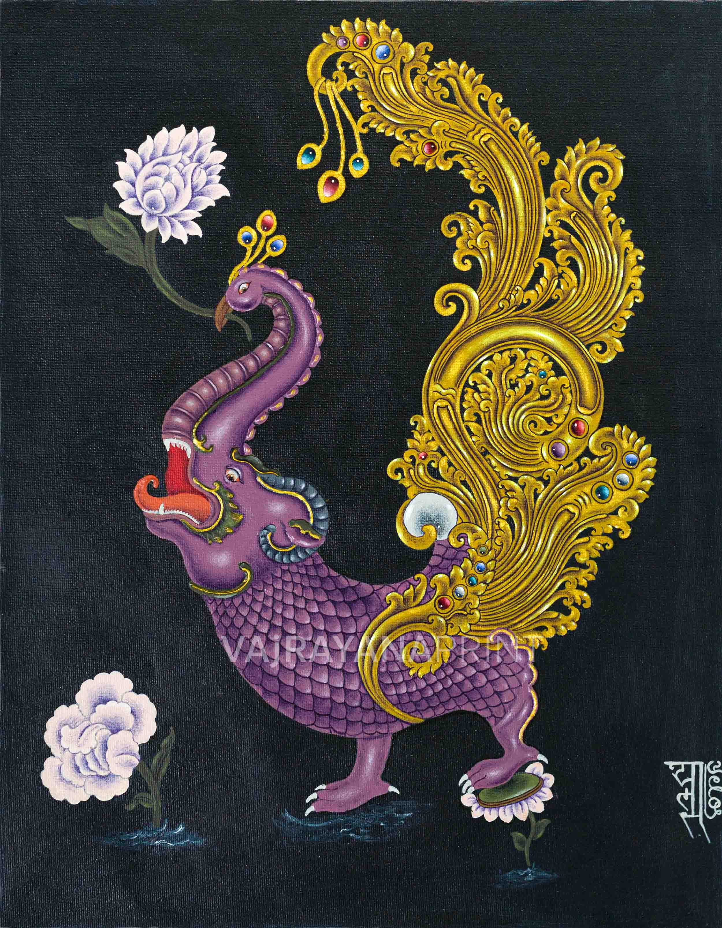 Hiti Manga Thangka Print | Traditional Makara | Spiritual Gifts