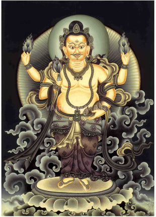 Dzambhala The God Of Wealth Thangka Print | Buddhist Spiritual Gift