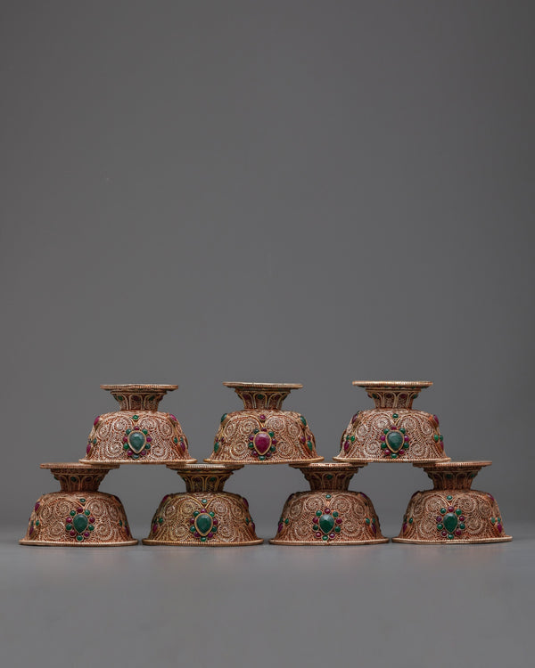 Set of 7 Handcrafted Offering Bowls | Perfect for Your Buddhist Altar