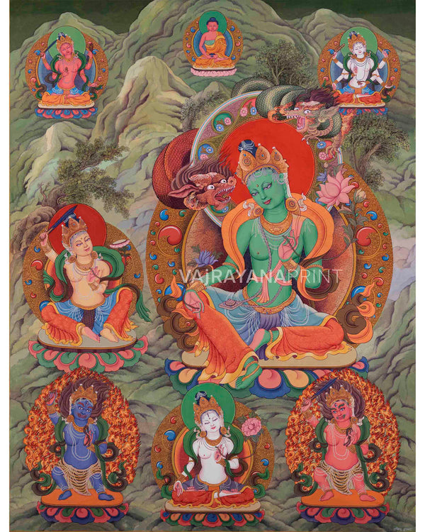 Mother Tara Traditional Thangka Print | The Female Buddha Depiction On A Newari Poster