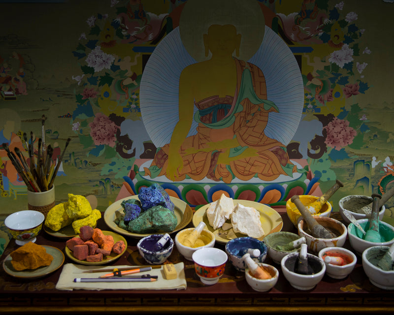 Guru Rinpoche, Padmasambhava Thangka, Hand Painted Tibetan Buddhist Painting in 24K Gold