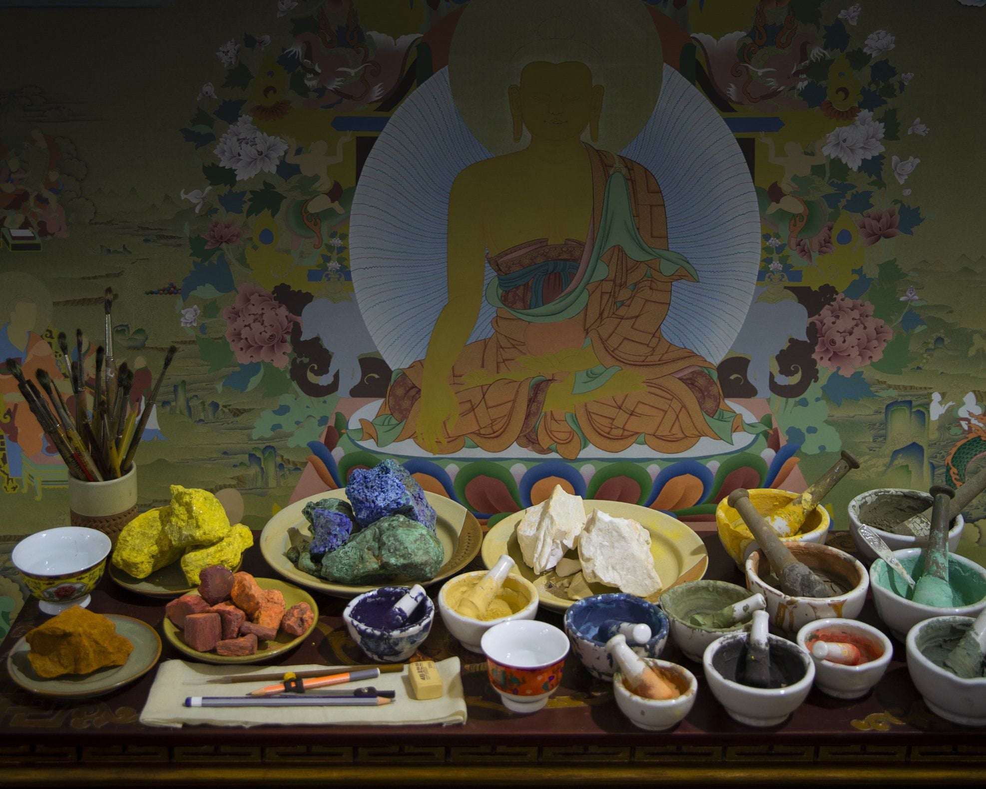 Shakyamuni, Buddha Thangka, Tibetan Buddha Thangka in Natural Stone Color, Original Painting