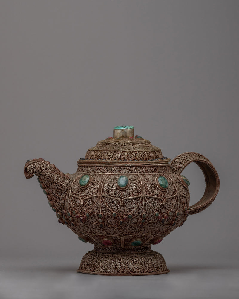 Tibetan Teapot with Intricate Detailing | A Blend of Art and Utility
