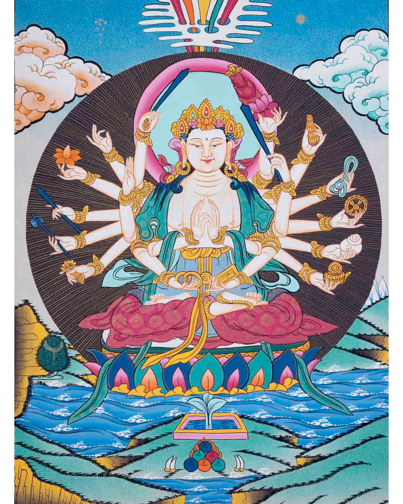 18 Armed Cundi Bodhisattva Thangka | Spiritual Art