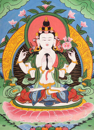 Vintage Avalokitesvara Chengrezig Thangka | Wall Decor Painting