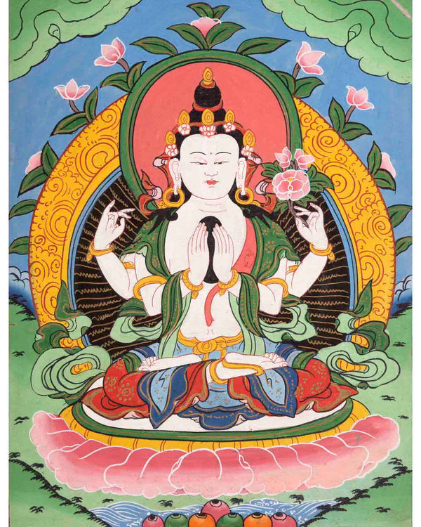 Vintage Avalokitesvara Chengrezig Thangka | Wall Decor Painting