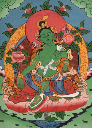 Vintage Small Size Green Tara | Meditation Object Thangka