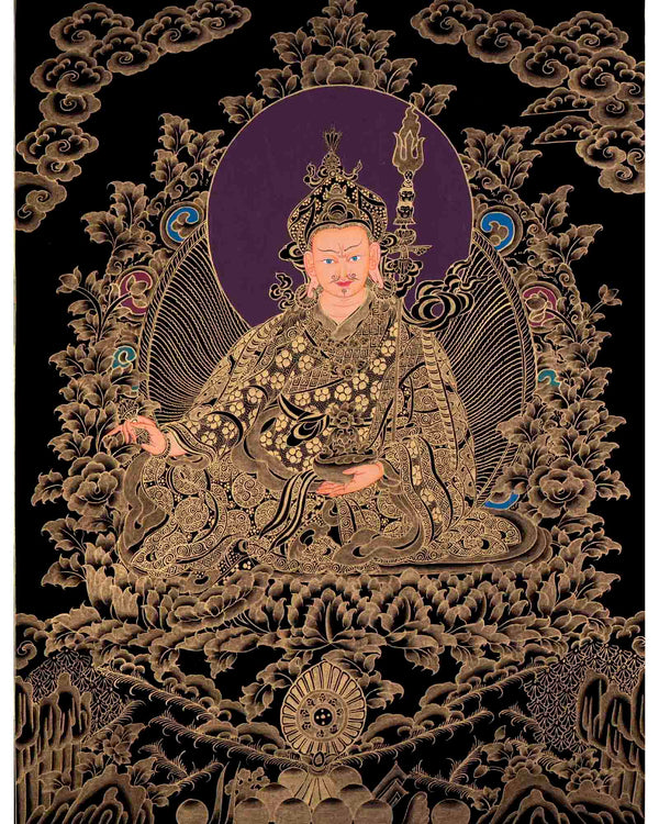 Black And Gold Style Guru Rinpoche Thangka | Art Painting