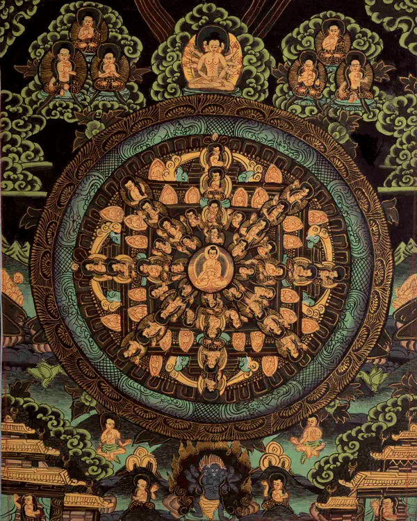Vintage Small Dark Shakyamuni Buddha Mandala | Art Painting