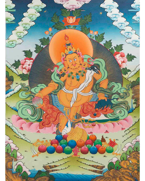 Dzambala Kubera Thangka Painting | Deity Of Wealth | Wall Decors