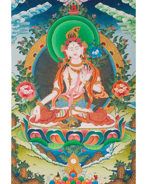 White Tara Thangka Painting | Tibetan Thangka Art