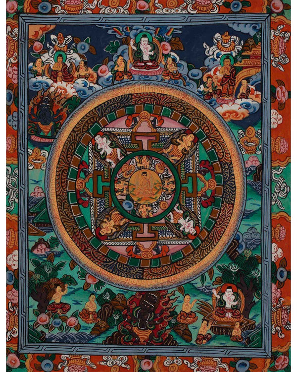 Big Wheel Buddha Mandala | Tibetan Thangka Painting for Wall Hanging