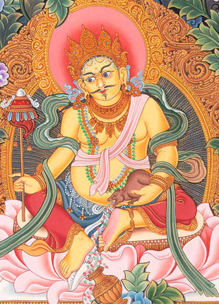 Kubera Thangka | Dzambhala With Mongoose | Original Handpainted Decor