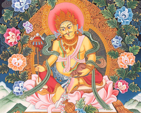 Kubera Thangka | Dzambhala With Mongoose | Original Handpainted Decor