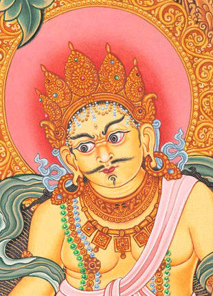 Kubera Thangka | Dzambhala With Mongoose | Original Handpainted Decor