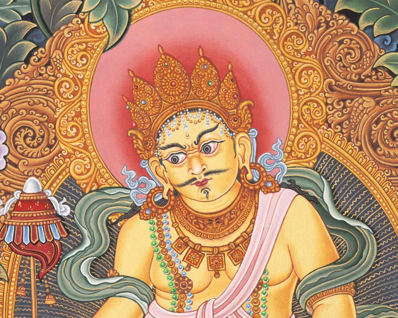Kubera Thangka | Dzambhala With Mongoose | Original Handpainted Decor