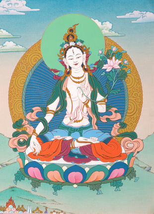 Mother White Tara | Brocade Thangka Art | Buddhist Deity