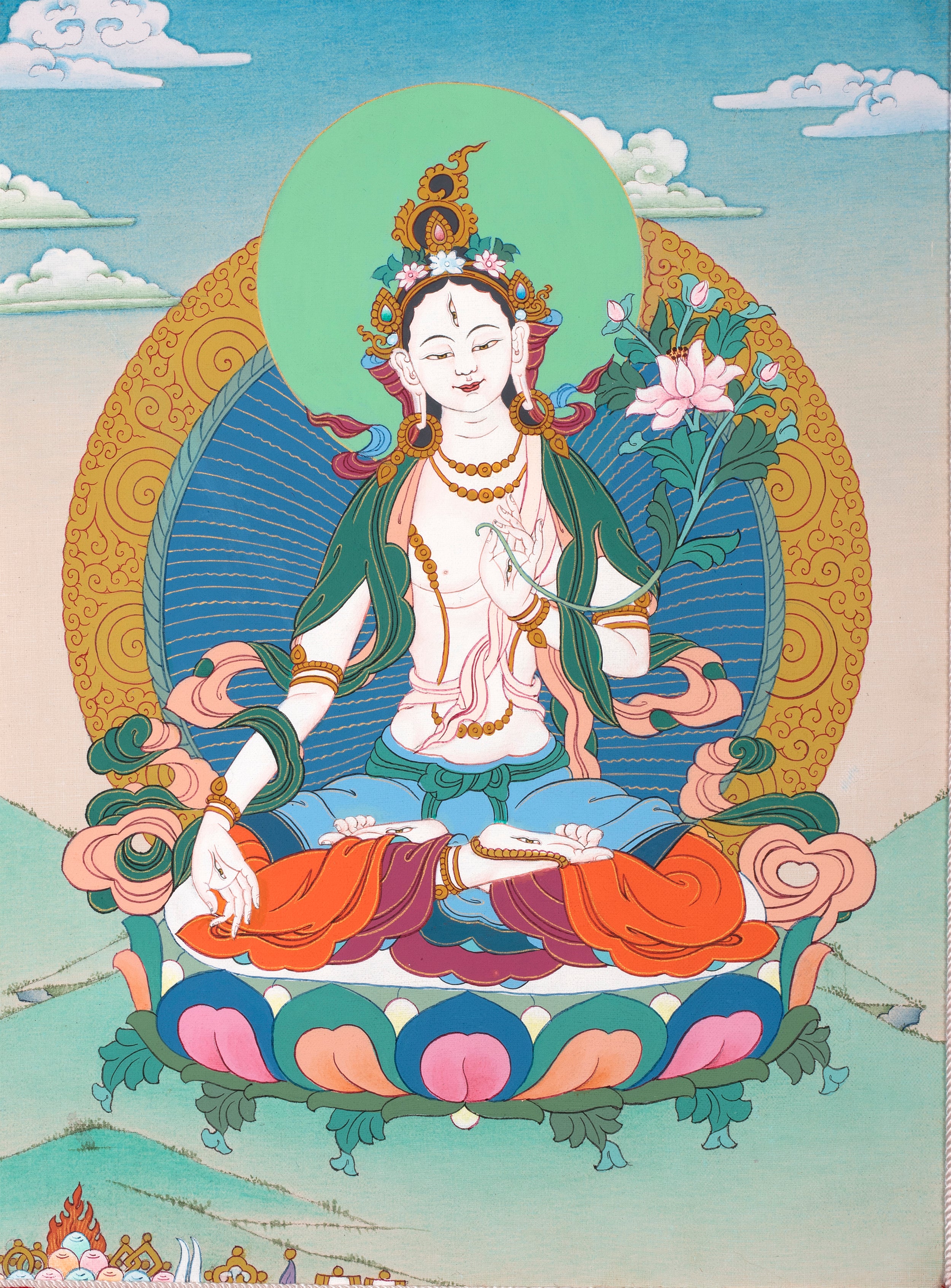 Mother White Tara | Brocade Thangka Art | Buddhist Deity